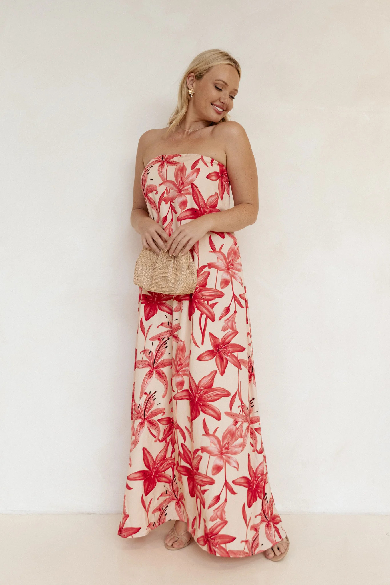 Lani A Line Strapless Maxi Dress - Pink Floral | Petal & Pup (US)