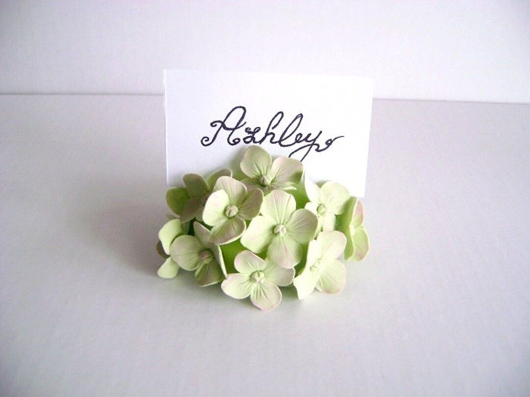 Green Hydrangea Place Card Holder Clay Flowers Wedding Events - Etsy | Etsy (US)