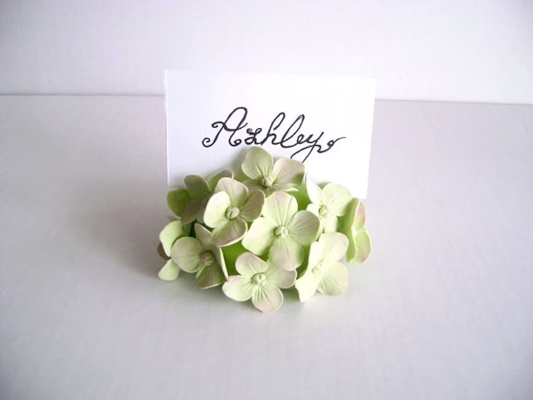 Green Hydrangea Place Card Holder Clay Flowers Wedding Events - Etsy | Etsy (US)