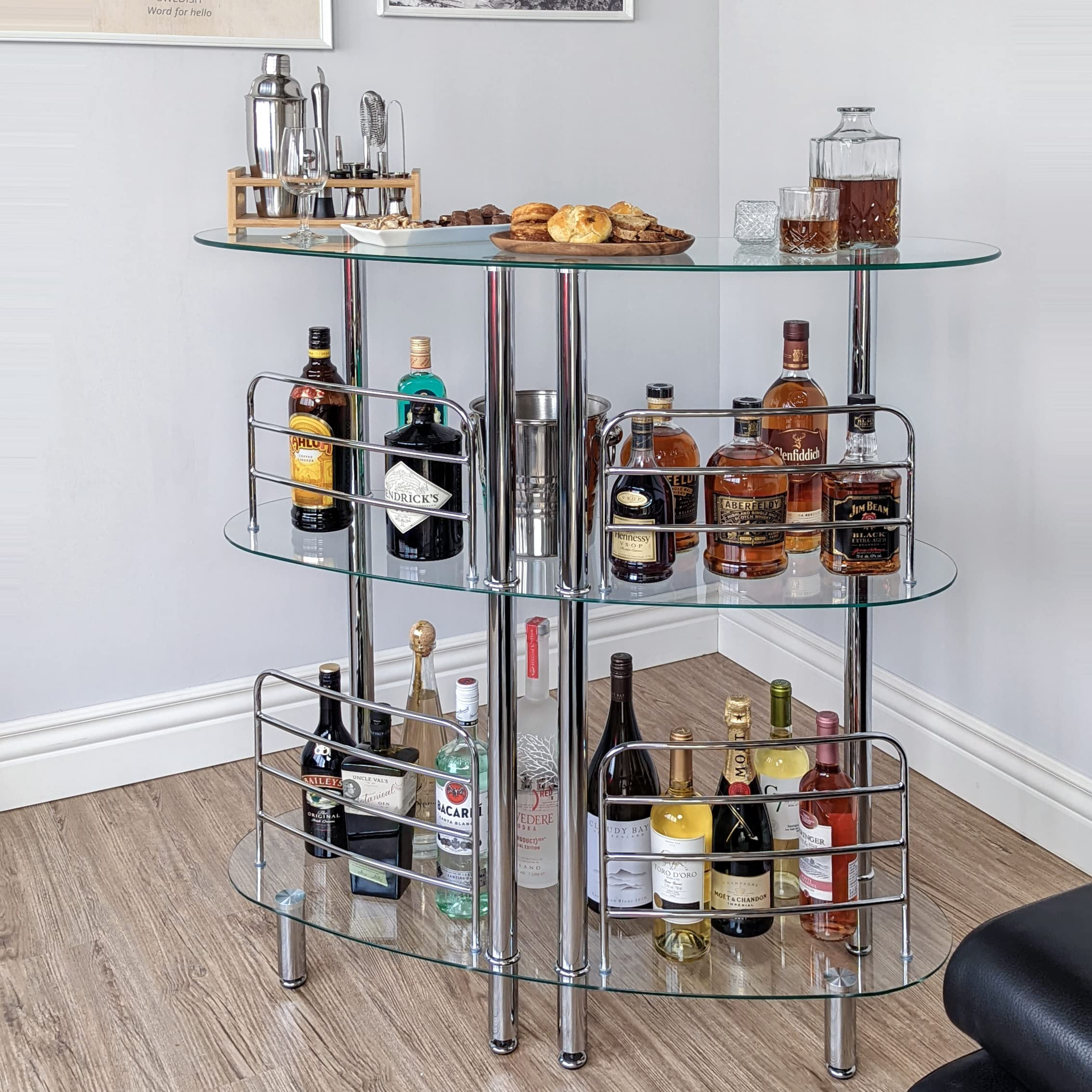 Mango Steam Bar Table for Home - Contemporary Modern Home Bar Unit, Liquor Bar with 2-Tier Storag... | Amazon (US)