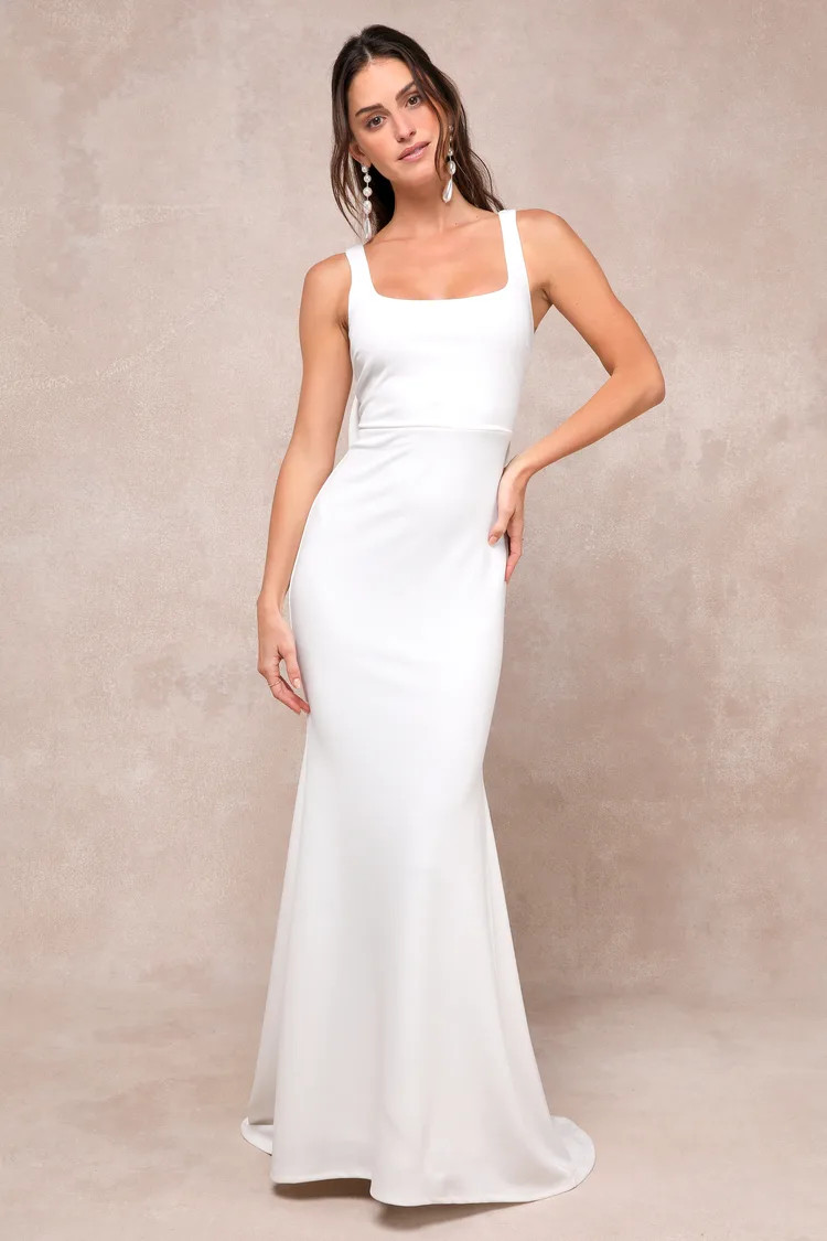 Loving Fate White Bow Square Neck Backless Maxi Dress | Lulus