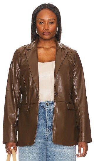 Chloe Faux Leather Blazer in Chocolate Brown | Revolve Clothing (Global)