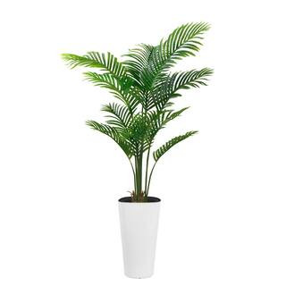 Vitalismo 5 ft Artificial Palm Tree White Pot with Real Bark Design Faux Areca Palm Tree for Home... | The Home Depot