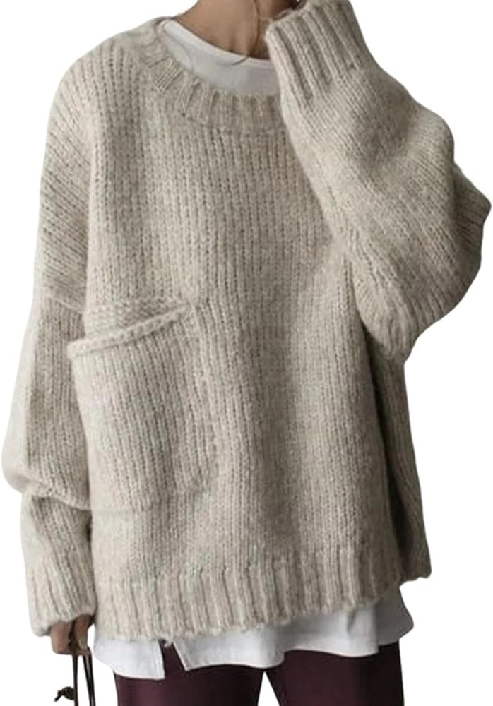 LOZ Women's Oversized Knit Sweaters with Pocket 2025 Fall Winter Causal Batwing Long Sleeve Pullo... | Amazon (US)