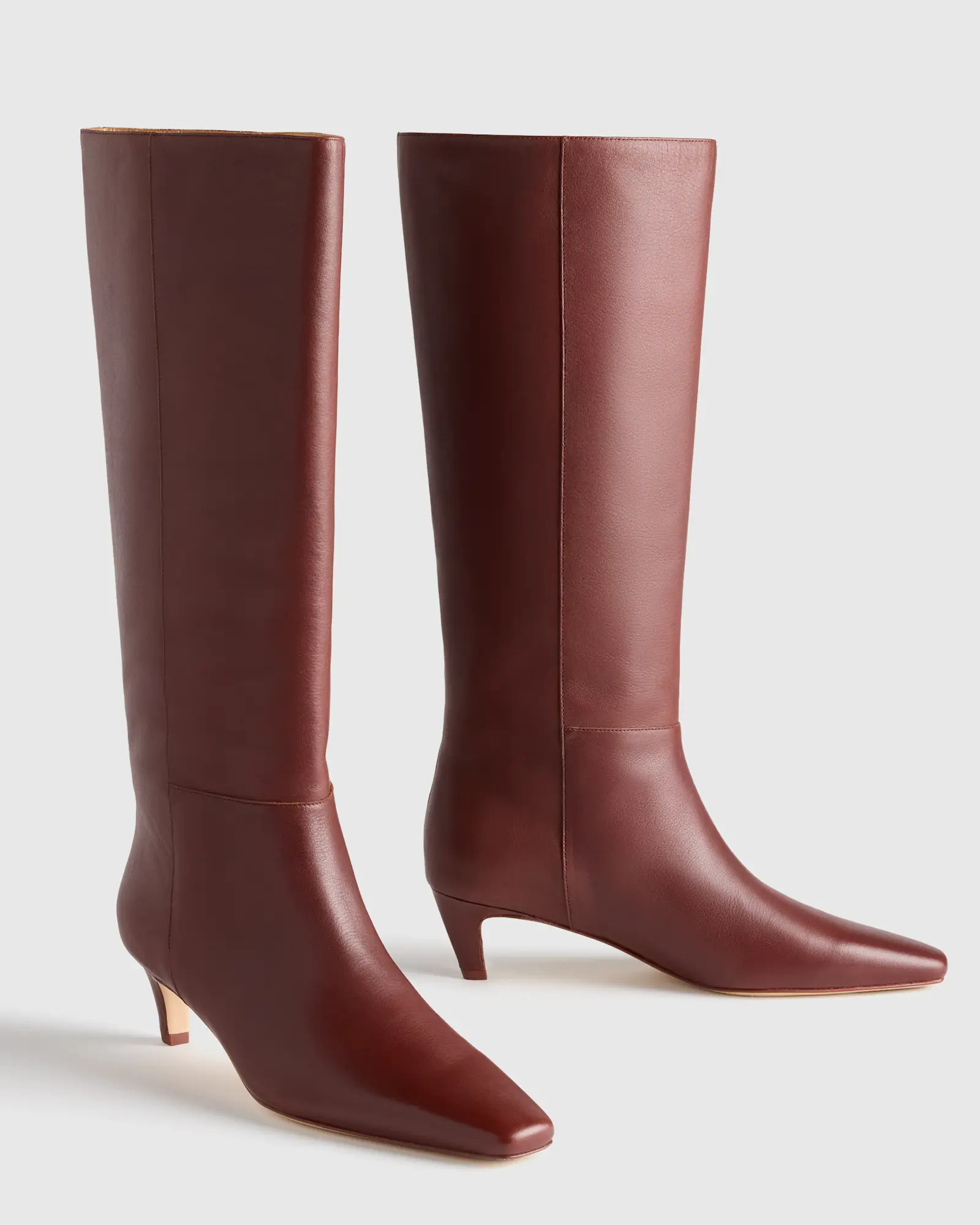 Women's Italian Leather Tall Kitten Heel Boots in Merlot | Quince