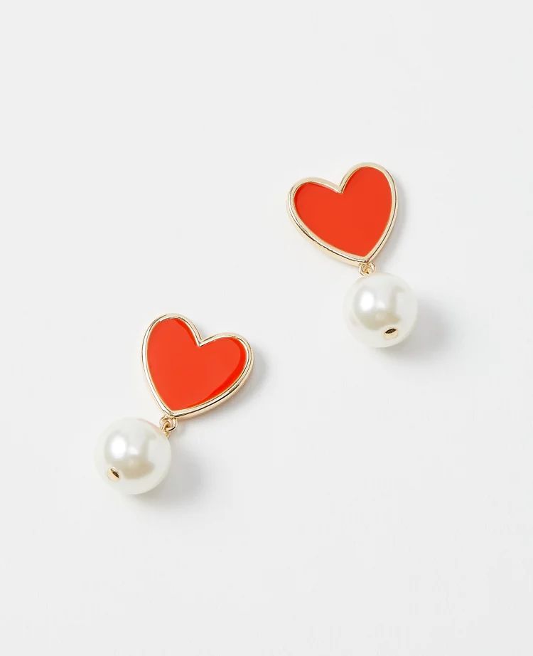 Pearlized Heart Enamel Drop Earrings | Ann Taylor (US)