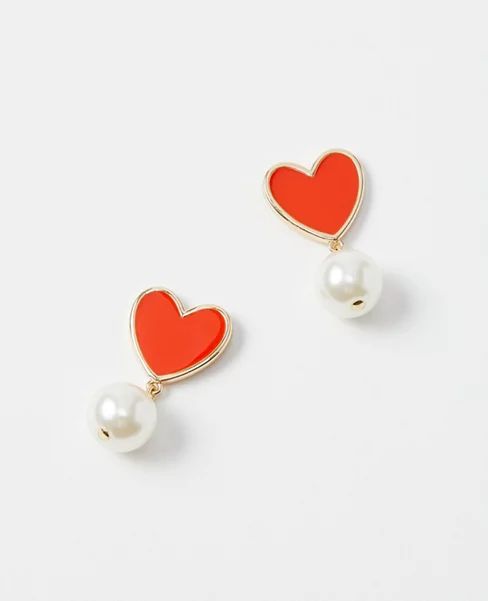 Pearlized Heart Enamel Drop Earrings | Ann Taylor (US)