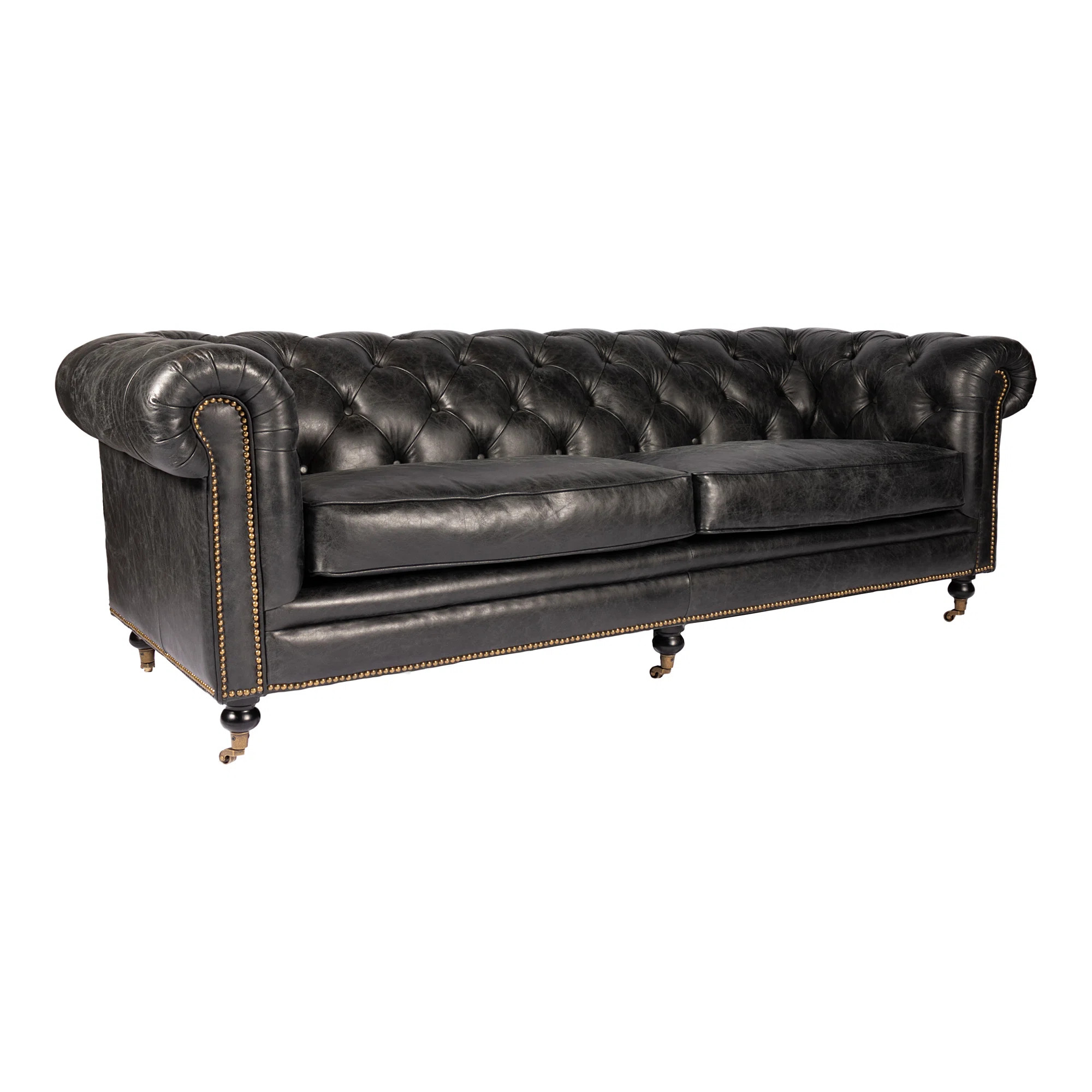 87" Genuine Leather Rolled Arm Chesterfield Sofa with Reversible Cushions | Perigold