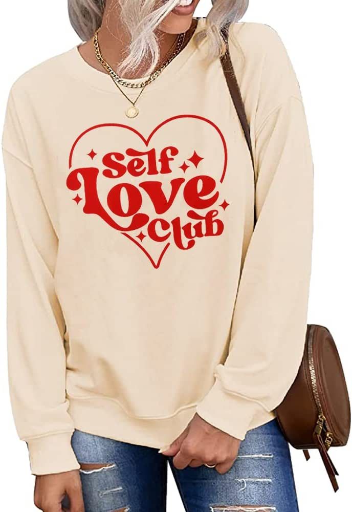 CM C&M WODRO Women Valentine Lightweight Sweatshirts Long Sleeve Heart Self Love Club Print Pullo... | Amazon (US)