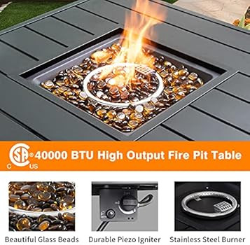 Propane Fire Pit Table Wicker 28in 40,000 BTU, Patio Outdoor LP Rattan Gas FirePit Steel Tabletop... | Amazon (US)