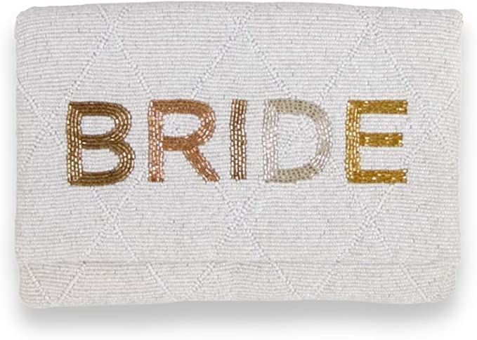 BRIDE Clutch for Wedding Day, Beaded Bride Purse for Bachelorette Party, White Bride Bag, Bridal ... | Amazon (US)
