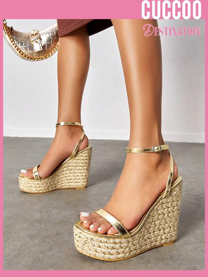 Cuccoo Destination Collection Woman Shoes Fashion Metallic Ankle Strap Lightweight Vacation Gold ... | SHEIN