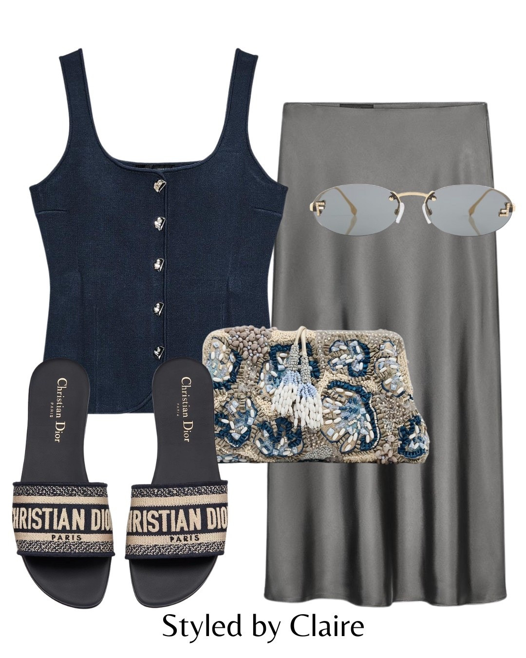 Navy waistcoat & satin skirt🙋🏽‍♀️
Tags: Zara plain knit top button up grey midi clutch beaded design fendi sunglasses Dior sliders fashion summer inspo outfit ideas women city break Dubai Barcelona Ibiza Madrid st tropez date night capsule wardrobe special occasionn

#LTKstyletip #LTKsummer