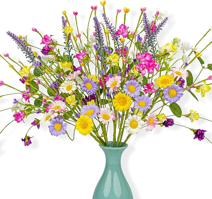 12 Pack Spring Floral Picks 17 Inch Artificial Flower Stems Colorful Spring Flowers with Pip Berr... | Amazon (US)