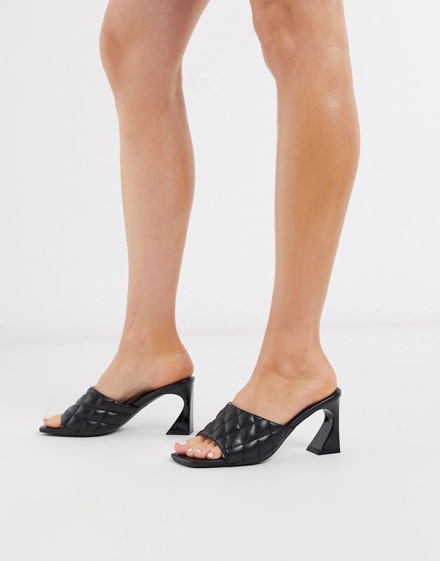Boohoo square toe quilted mules with flared high heel in black | ASOS (Global)
