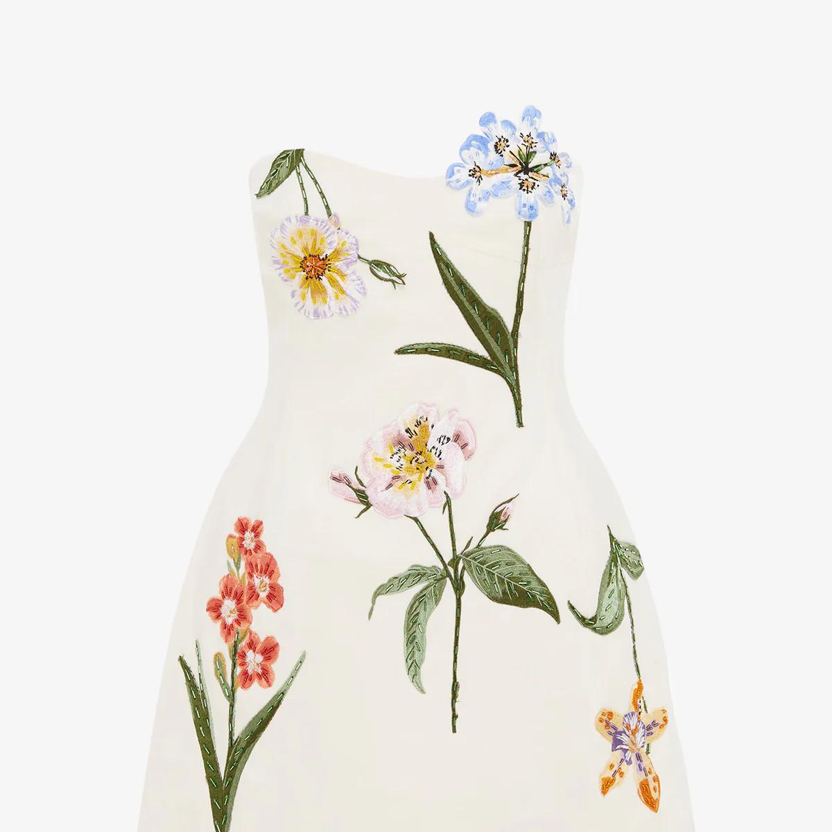 Rosario Velvet Mini Dress - Botanical Print in Snow | LEO LIN US