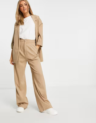 Stradivarius wide-legged relaxed dad pants co-ord in beige pinstripe | ASOS (Global)