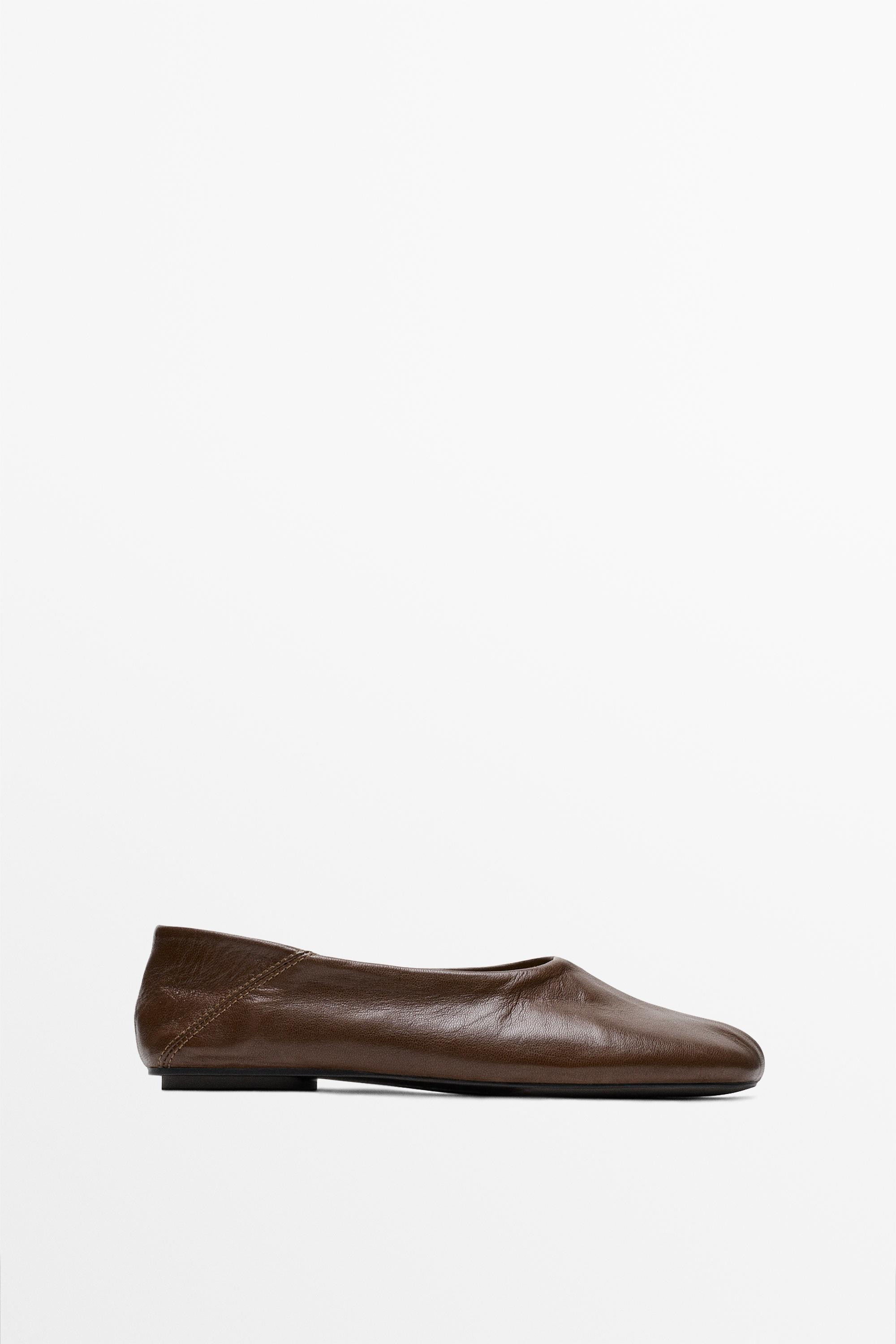 Soft leather ballet flat - HAZELNUT BROWN | Massimo Dutti UK