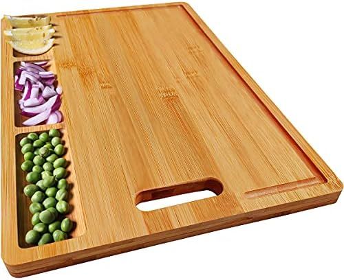 Large Organic Bamboo Cutting Board For Kitchen, With 3 Built-In Compartments And Juice Grooves, H... | Amazon (US)
