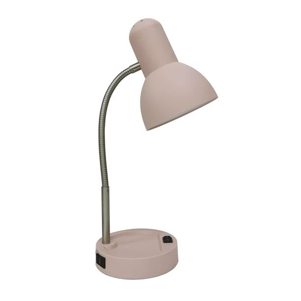 Mainstays LED Gooseneck Desk Lamp with Catch-All Base & AC Outlet, Pink | Walmart (US)