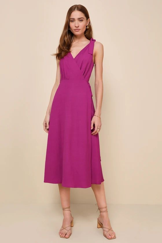 Charming Tendencies Magenta Purple Surplice Wrap Midi Dress | Lulus