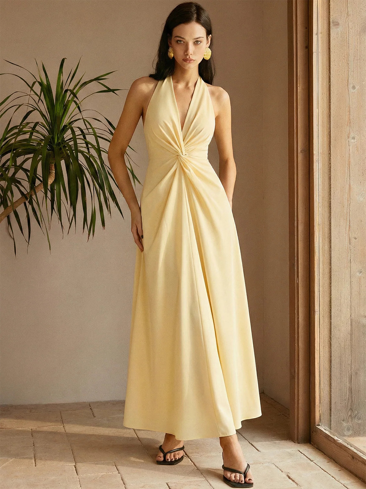 Halter Neck Twisted Waist Maxi Dress | Commense