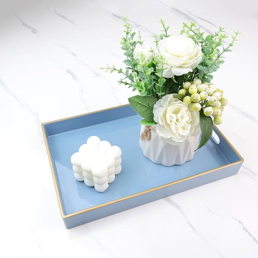 Spsyrine Blue Bathroom Vanity Tray with Handles for Dresser Tops, Countertop, Perfume Decorative ... | Amazon (US)
