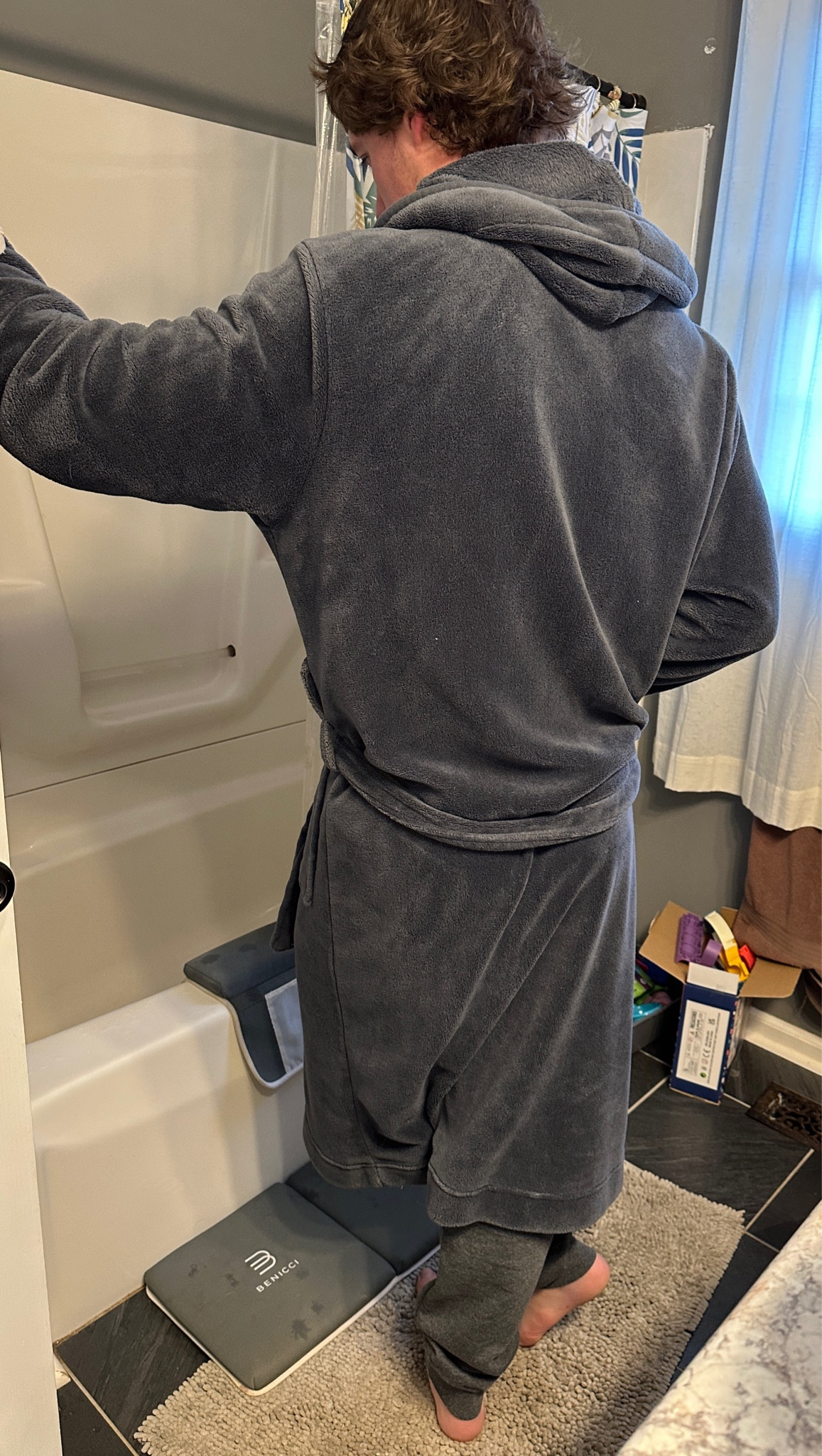 Horrible picture 😂 but my husband does not wear robes except for this one! It is so thick and fluffy I will even wear it in the winter time, it swallows me and makes me feel so comfy 🤗 

#mensrobe #mens #husbandgifts #husband 

#LTKFamily #LTKMens #LTKHome