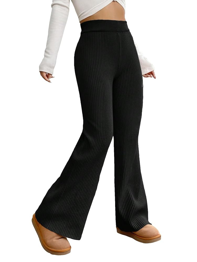 MakeMeChic Women's Wide Leg Pants Ribbed Knit High Waist Casual Lounge Pants | Amazon (US)