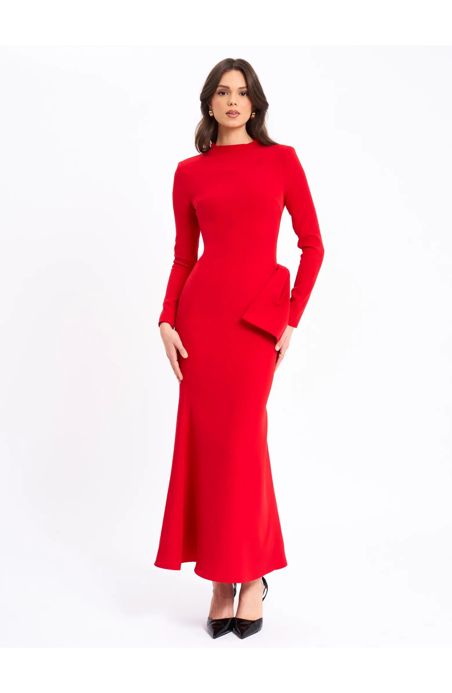 Radha Backless Longsleeve Maxi Dress with Bow | Nordstrom