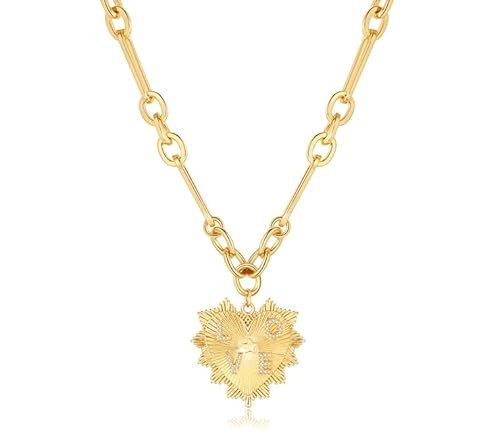 Nacynacy Heart Necklace for Women 18K Gold Plated Charm Heart Pendant Necklace Chunky Choker Chain Necklace Trendy Hip Hop Charm Neutral Necklace Aesthetic Jewelry | Amazon (US)