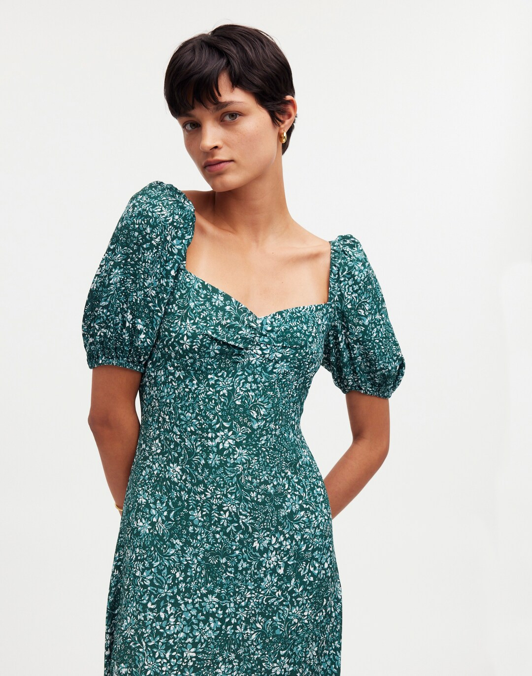 Puff-Sleeve Sweetheart Midi Dress in Floral | Madewell