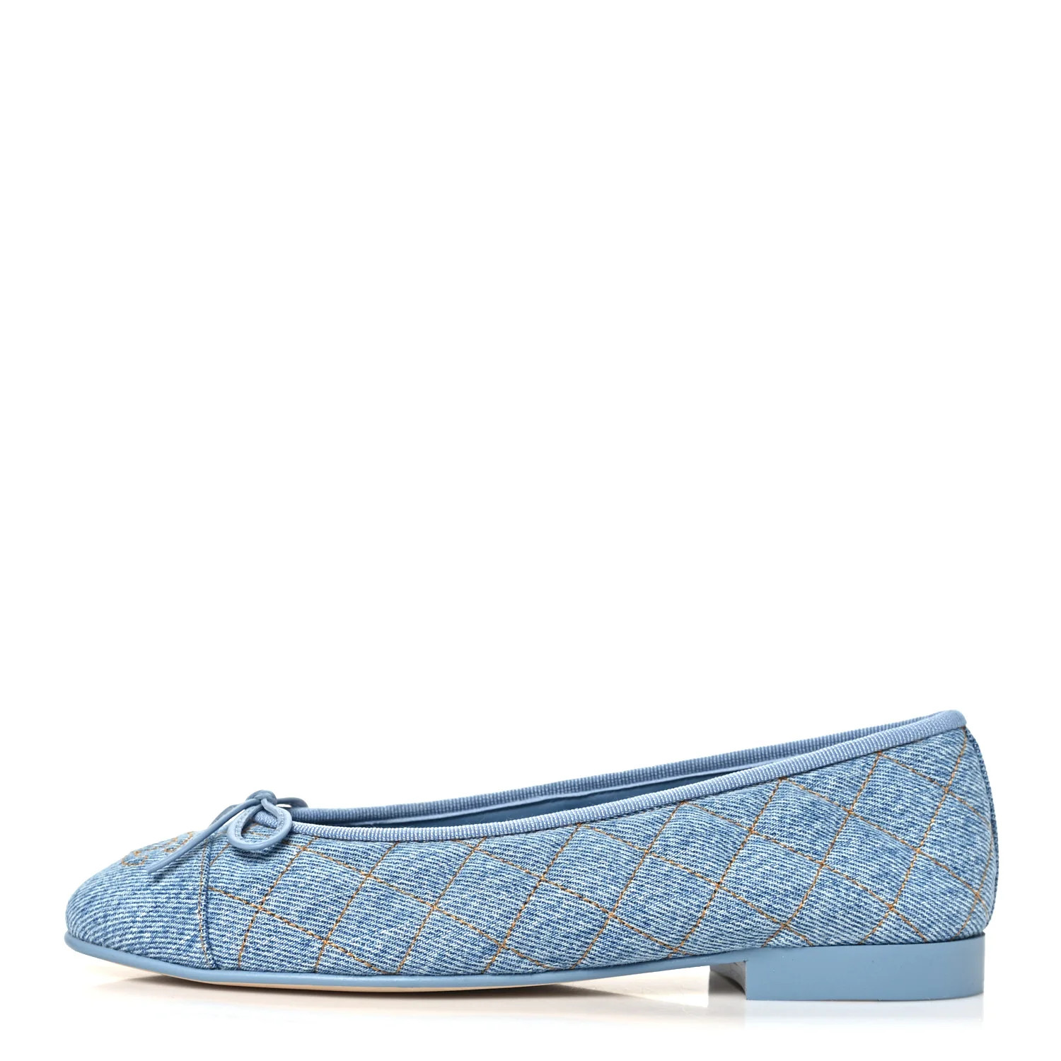 Chanel Washed Denim Quilted Cap Toe CC Ballerina Flats 37 Blue 1943373 | FASHIONPHILE (US)