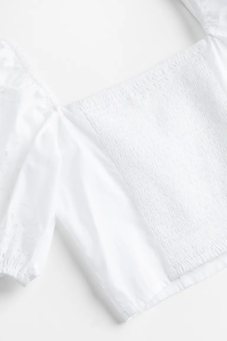 Puff-sleeved Blouse - Square Neckline - Short sleeve - White - Ladies | H&M US | H&M (US + CA)
