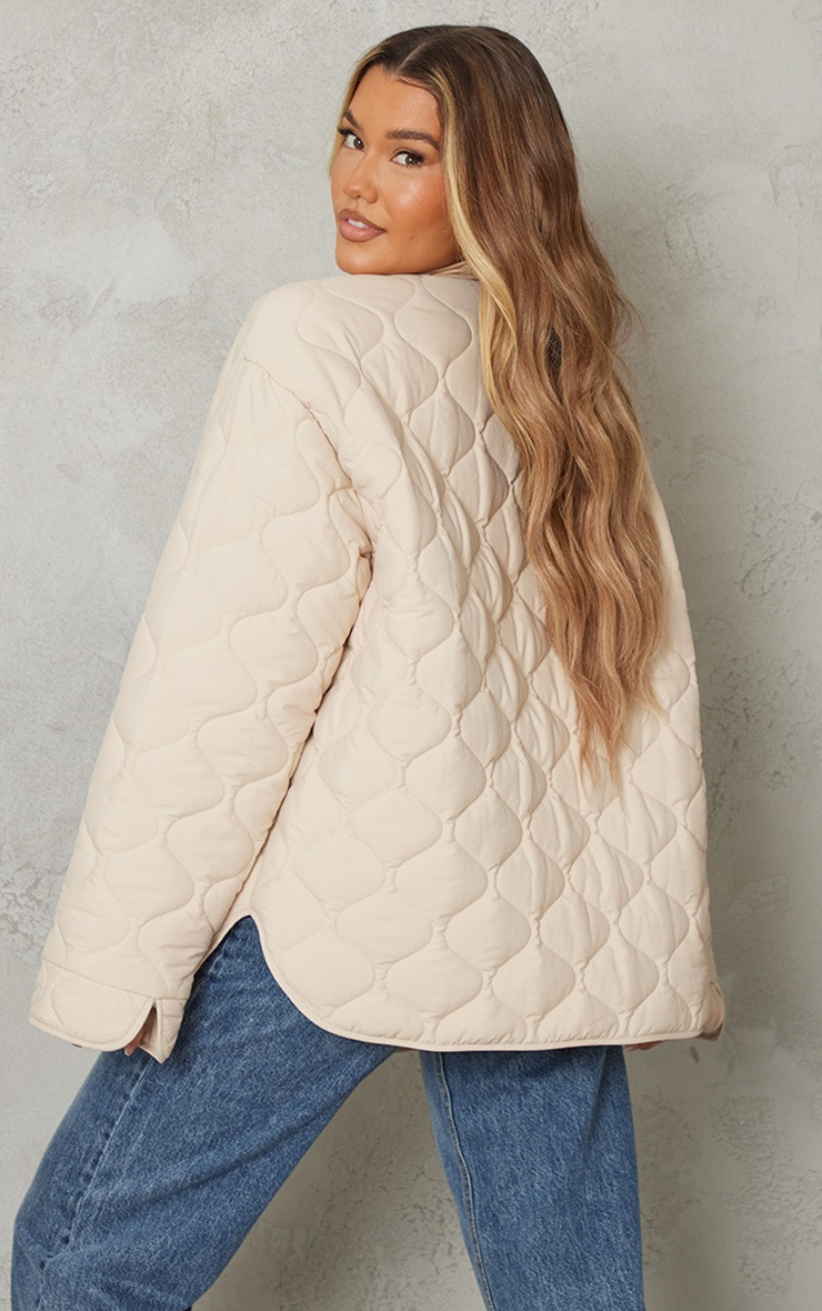 Stone Wave Quilted Collarless Jacket | PrettyLittleThing US