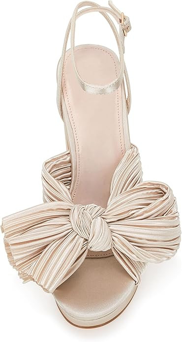 VETASTE Women's Pleated Bow Knot Platform Heeled Sandals Open Toe Chunky Block Heel Ankle Buckle ... | Amazon (US)