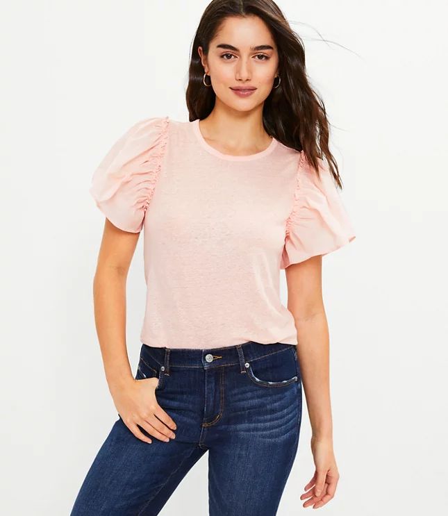 Mixed Media Flutter Sleeve Top | LOFT