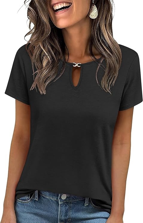 ANRABESS Womens Short Sleeve Tops Summer Tshirts Cute Keyhole Neck Casual Basic Tee Dressy Work 2... | Amazon (US)