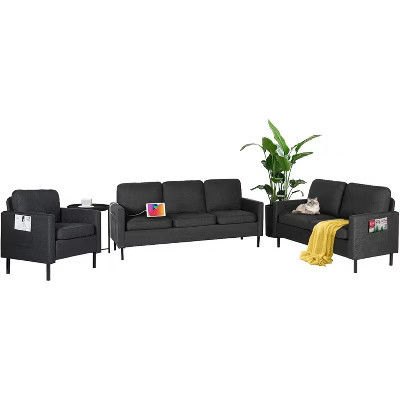 TYBOATLE 3-Piece Living Room Furniture Set with USB, Modern 3-Seat Couch, Loveseat & Accent Chair for Small Spaces – Dark Grey | Target