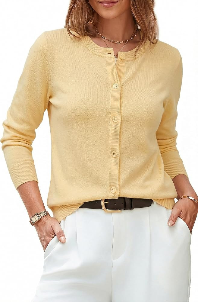 Arach&Cloz Women's Wool Blend Lightweight Business Casual Cardigan Sweaters Tops | Amazon (US)