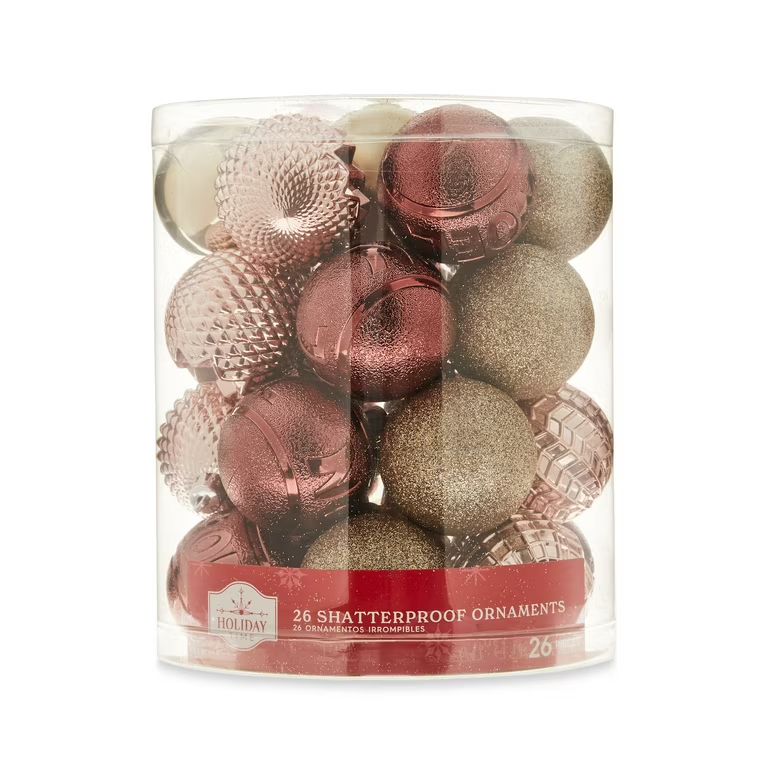 Blush & Champagne Shatterproof Christmas Ornaments, 0.01 lb, 26 Count, by Holiday Time - Walmart.... | Walmart (US)