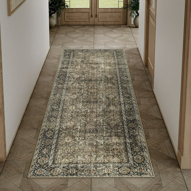 BERTHMEER 2'x10' Runner Rugs for Hallway Kitchen Entryway indoor Machine Washable Non-slip, Brown | Walmart (US)