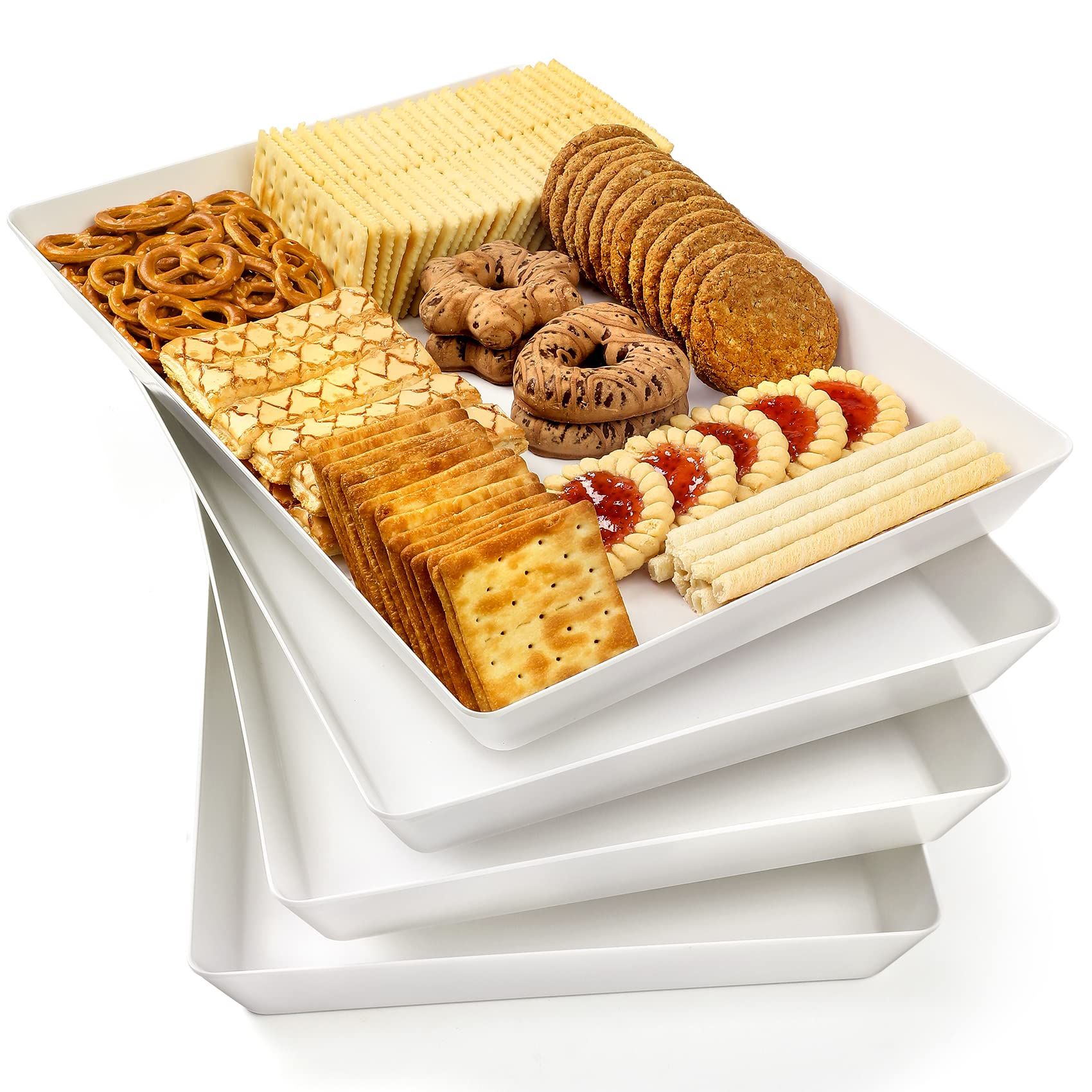 4-Pack 16" x 11" Large White Serving Trays Set - Reusable Plastic Serving Platters for Cookie, Ap... | Amazon (US)
