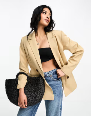 Miss Selfridge oversized double breasted blazer in stone | ASOS (Global)