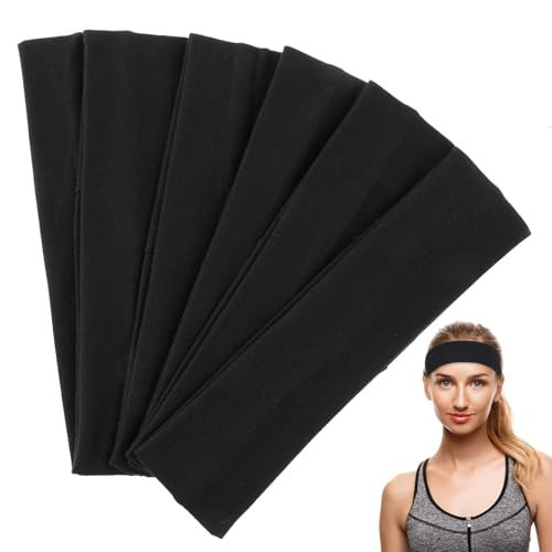 6Pcs Black Sports Headbands for Women Elastic Cotton Non-Slip Workout Accessories for Women Yoga Supplies Boho Simple Running Sweat Hair Bandana | Amazon (US)
