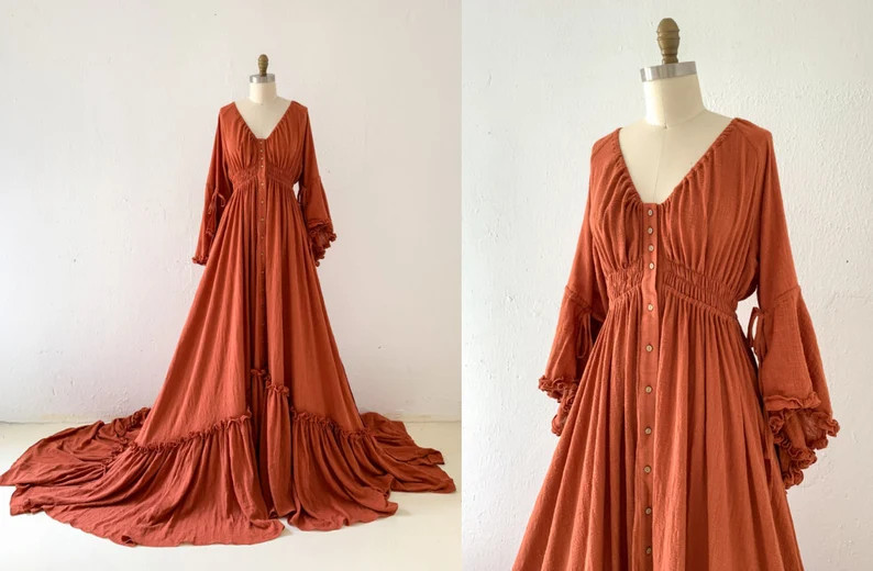 Rust Linen Maternity Dress for Photo Shoot/Boho Maternity Gown/Baby Shower Dress/Photography Dres... | Etsy (US)