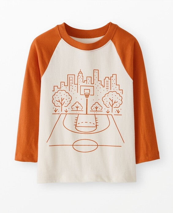 Boys' Basketball Court Relaxed Fit Graphic Baseball T-Shirt in 100% Combed Cotton - Size Little Kids 4 by Hanna Andersson | Hanna Andersson