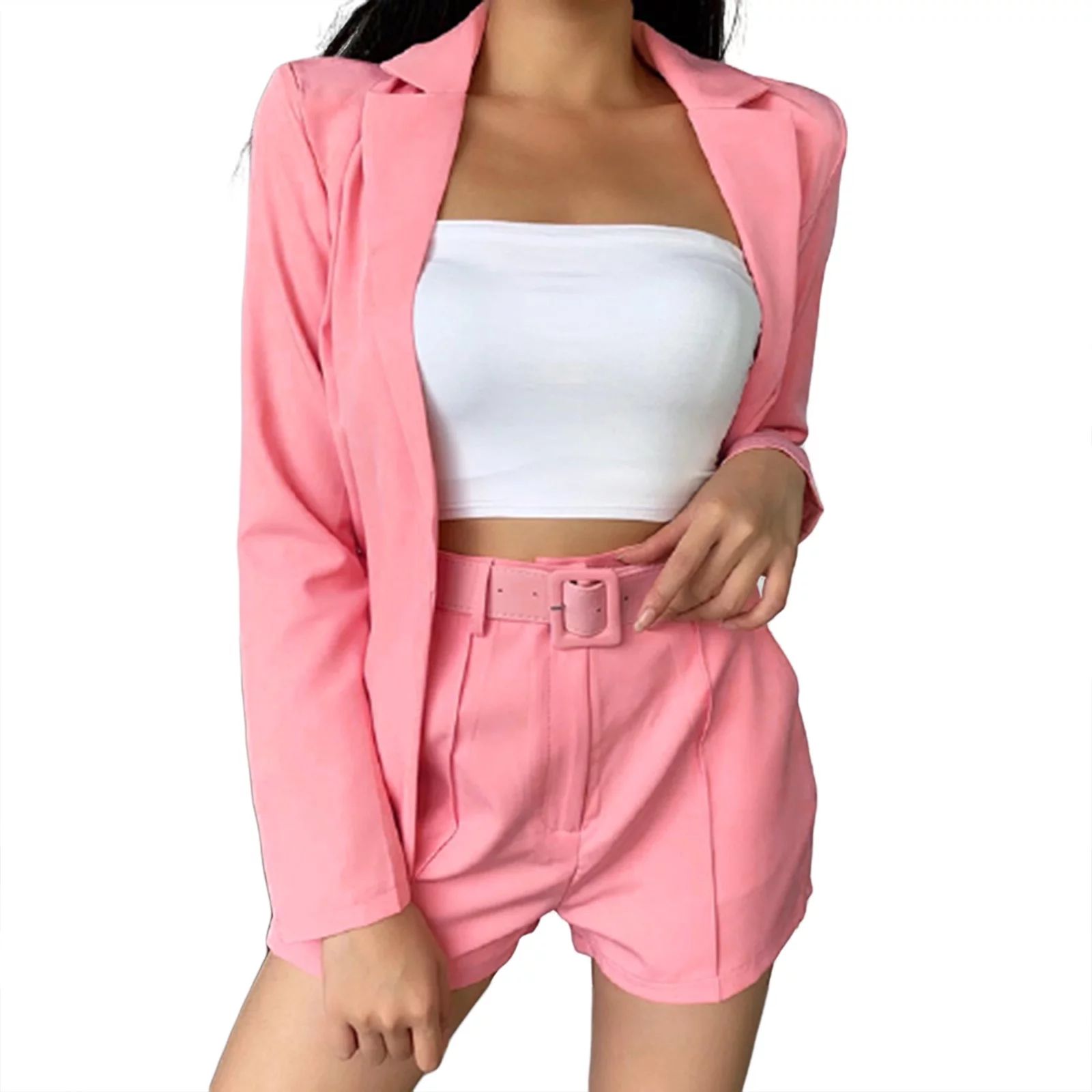 2 Piece Outfits for Women Long Sleeve Solid Blazer with Shorts Elegant Suit Sets - Walmart.com | Walmart (US)