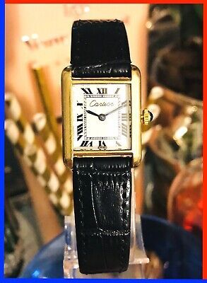 VINTAGE 70S CARTIER PARIS TANK LADIES 18K GOLD ELECTROPLATED 21MM RARE BEAUTY! | eBay US