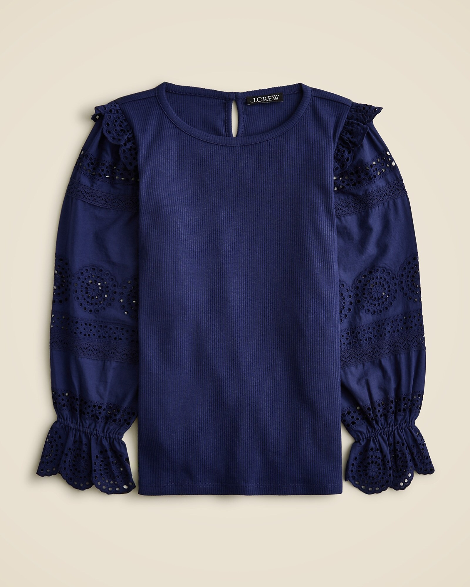 Ruffle-trim eyelet top in vintage rib | J. Crew US